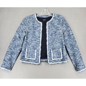 Worth Women's‎ Jacket Sz P Blue Cotton Tweed Sweater Career Boho Lagenlook USA